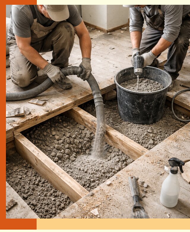 Заполнение пустот пола в Балашове полиуретаном и пенополистиролом