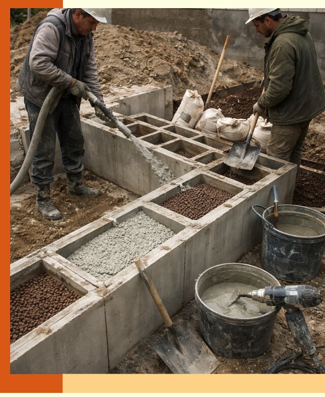 Заполнение полостей фундамента в Балашове герметичным утеплением и повышением прочности