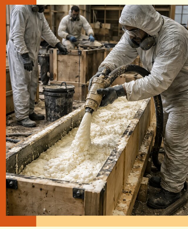 Заливка пенополиуретана в формы для утепления в Балашове